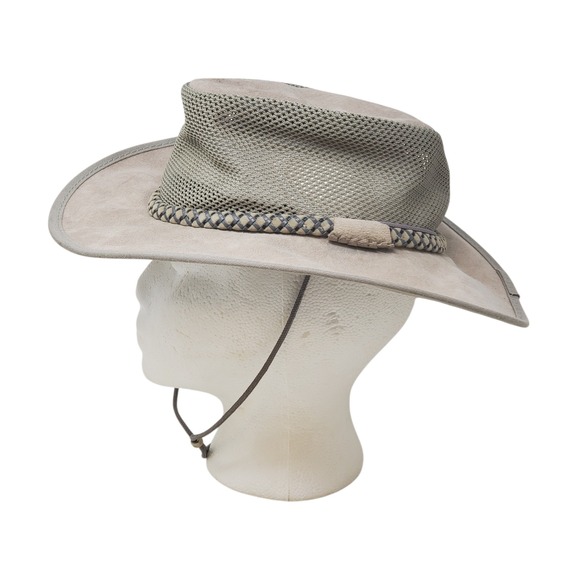 Monterey Bay Breeze Gray Suede Mesh Outback Hat USA Waterproof Leather Sz Small - Picture 3 of 11